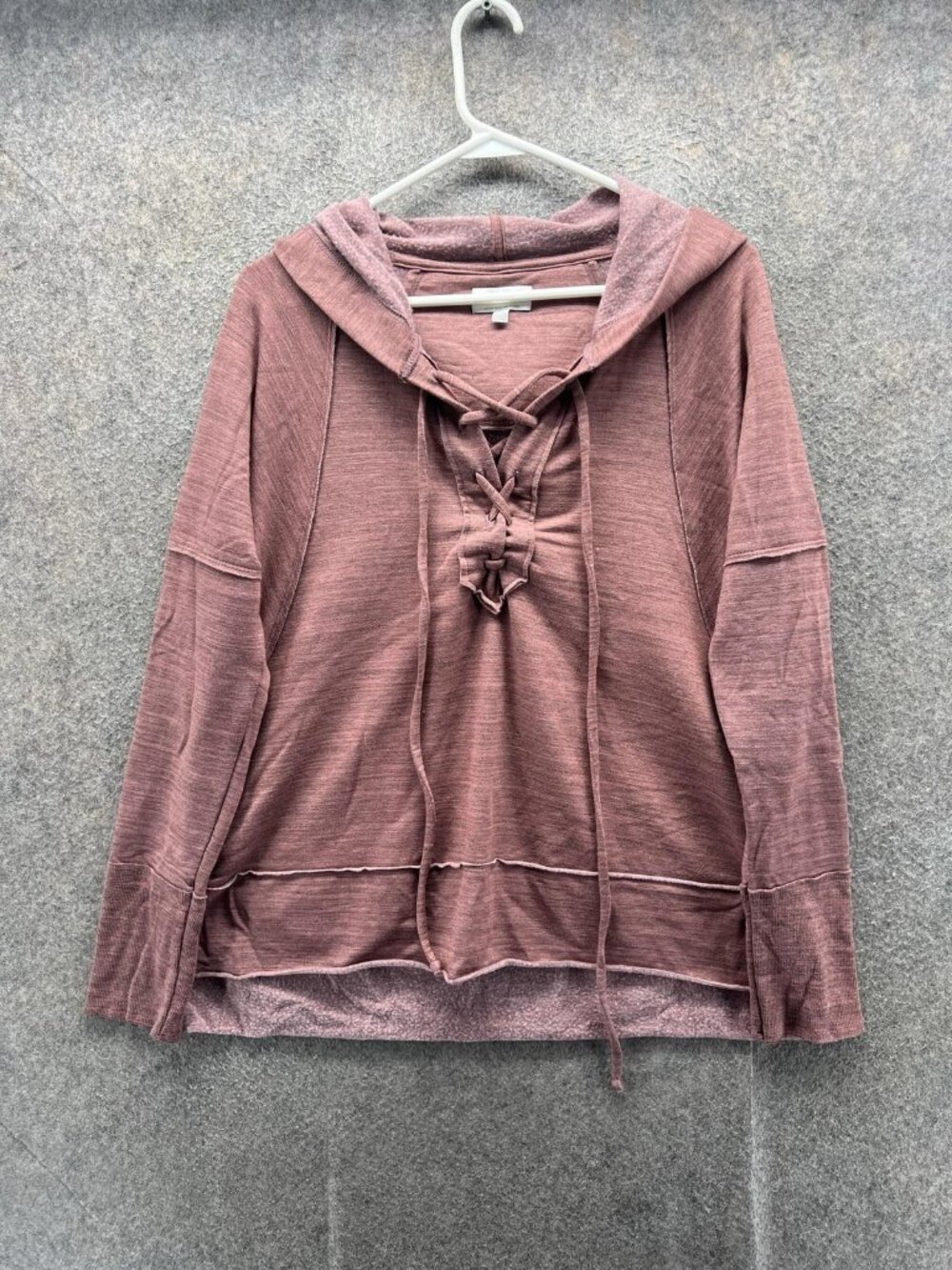 Lucky Brand Hoodie Womens Medium Pink Lace Up V Neck Fleece Pullover Top